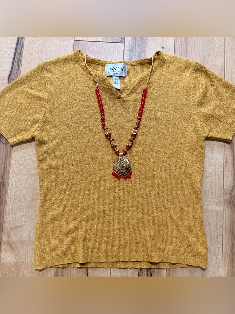 Vintage Jessica mustard yellow short sleeve knit blouse - M